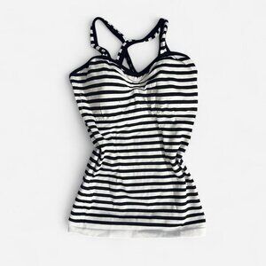 Beverly Hills white + black striped tank top bikini cover up crossover top